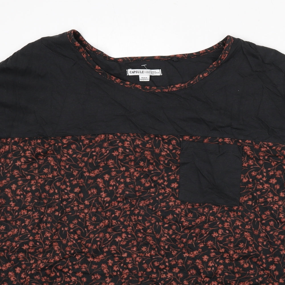 Capsule Womens Black Floral Cotton Basic T-Shirt Size 18 Round Neck