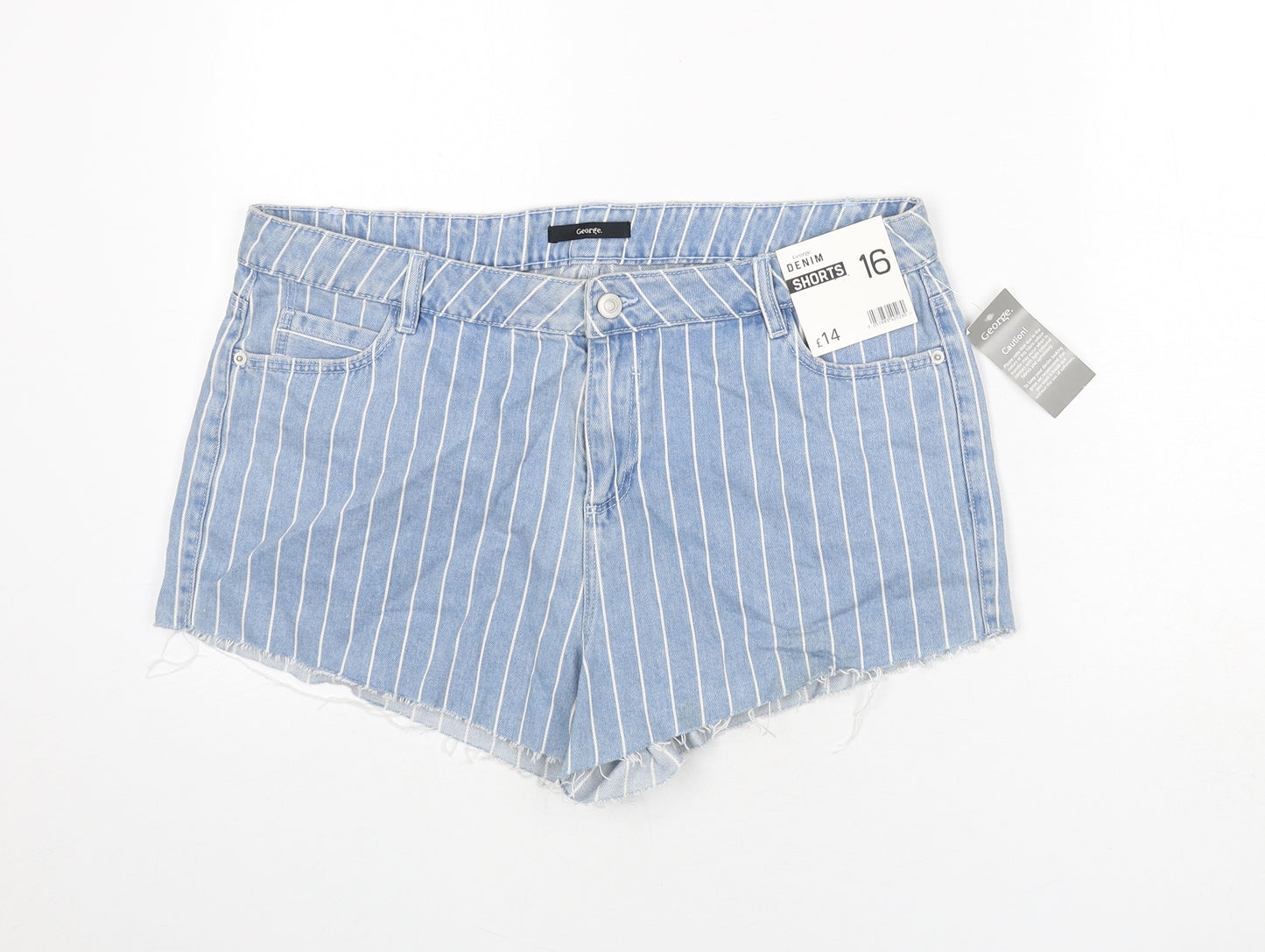 George Womens Blue Striped Cotton Cut-Off Shorts Size 16 Regular Zip
