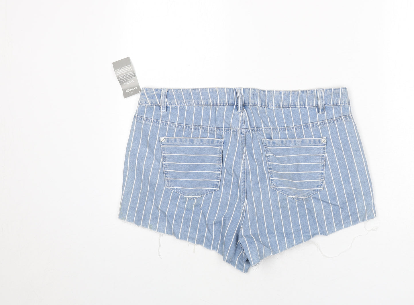 George Womens Blue Striped Cotton Cut-Off Shorts Size 16 Regular Zip