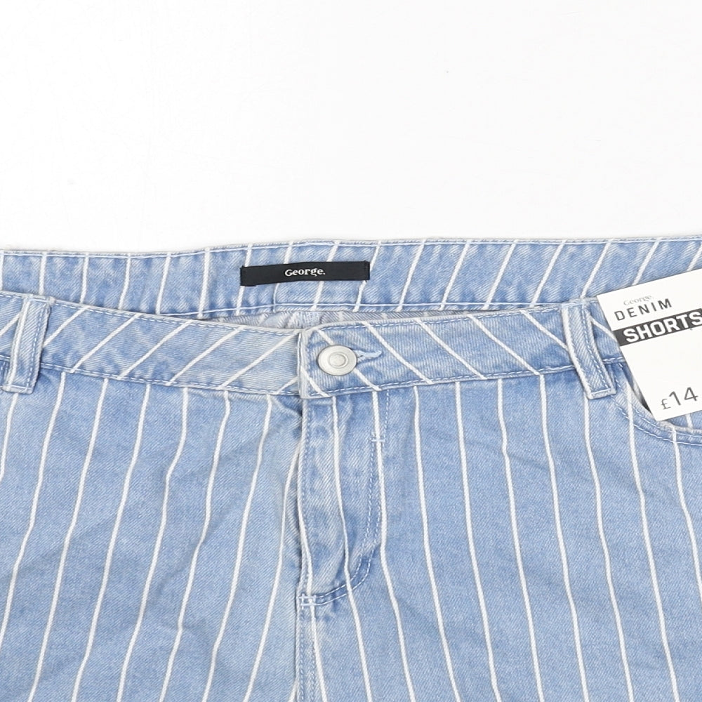 George Womens Blue Striped Cotton Cut-Off Shorts Size 16 Regular Zip