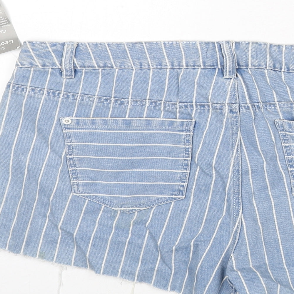 George Womens Blue Striped Cotton Cut-Off Shorts Size 16 Regular Zip