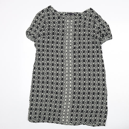 Marks and Spencer Womens Black Geometric Viscose Sheath Size 18 Round Neck Zip