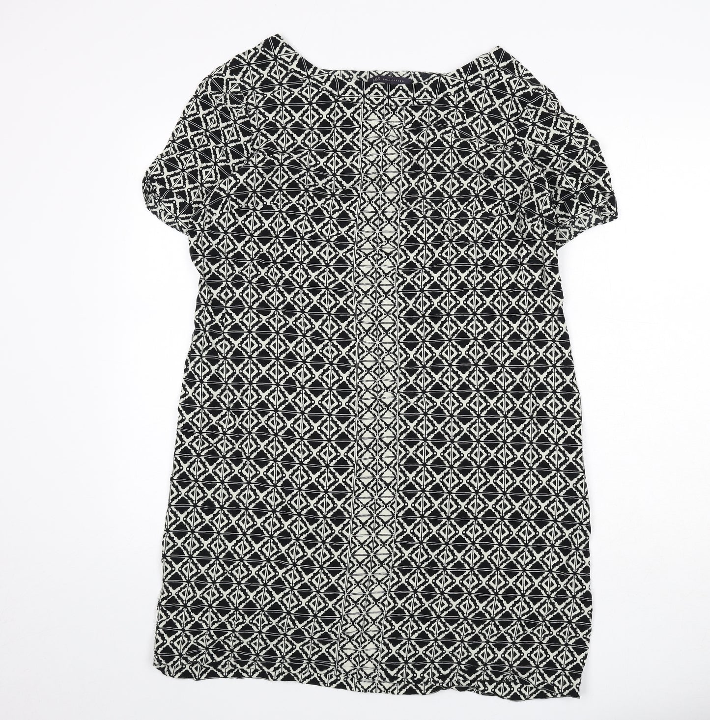 Marks and Spencer Womens Black Geometric Viscose Sheath Size 18 Round Neck Zip