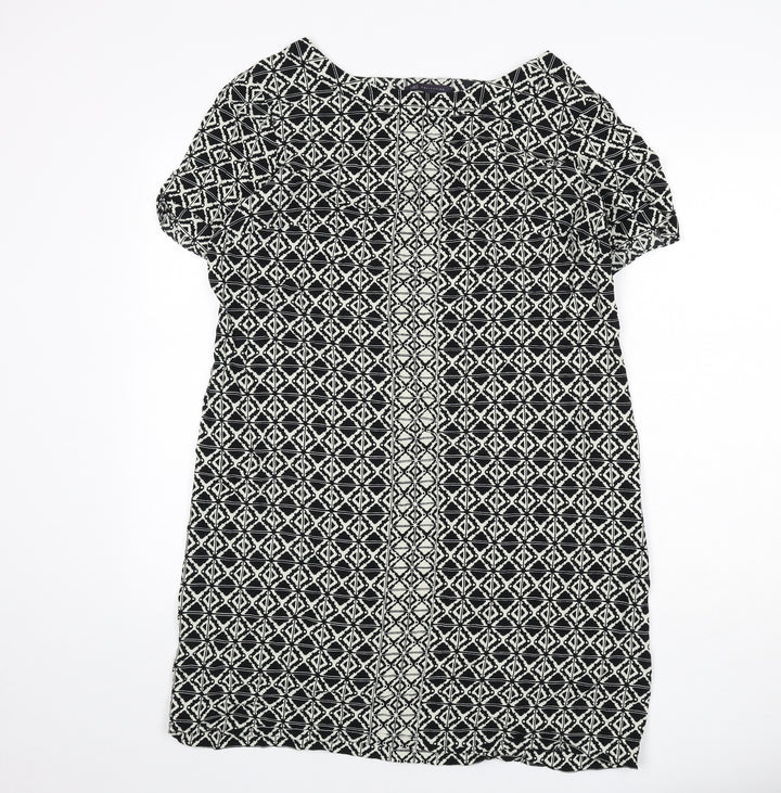 Marks and Spencer Womens Black Geometric Viscose Sheath Size 18 Round Neck Zip