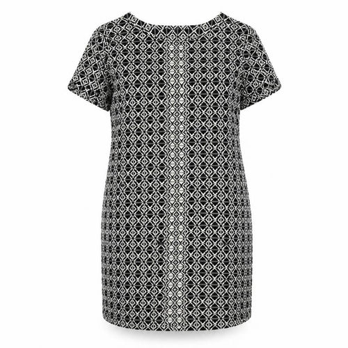 Marks and Spencer Womens Black Geometric Viscose Sheath Size 18 Round Neck Zip