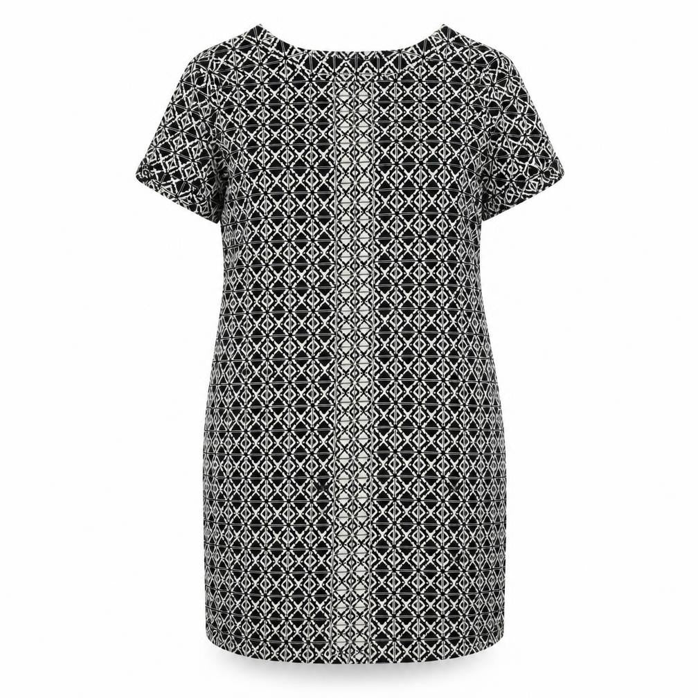 Marks and Spencer Womens Black Geometric Viscose Sheath Size 18 Round Neck Zip