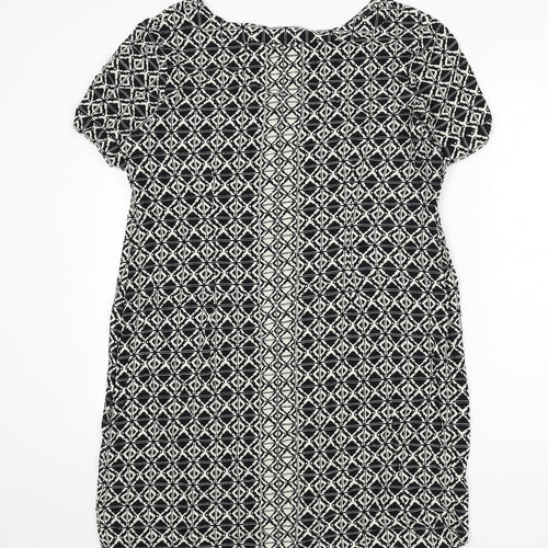 Marks and Spencer Womens Black Geometric Viscose Sheath Size 18 Round Neck Zip