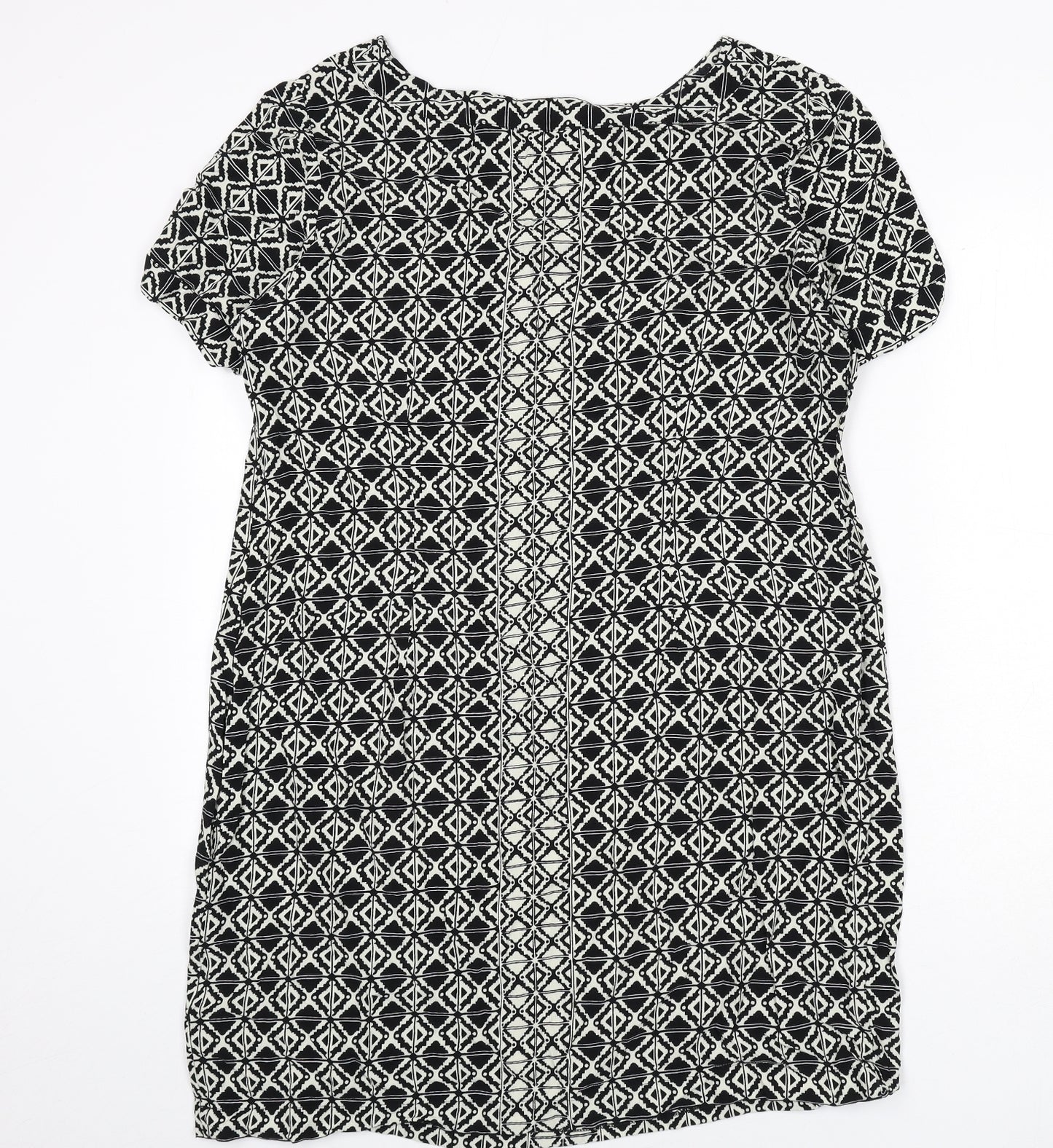 Marks and Spencer Womens Black Geometric Viscose Sheath Size 18 Round Neck Zip