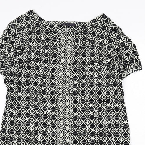 Marks and Spencer Womens Black Geometric Viscose Sheath Size 18 Round Neck Zip