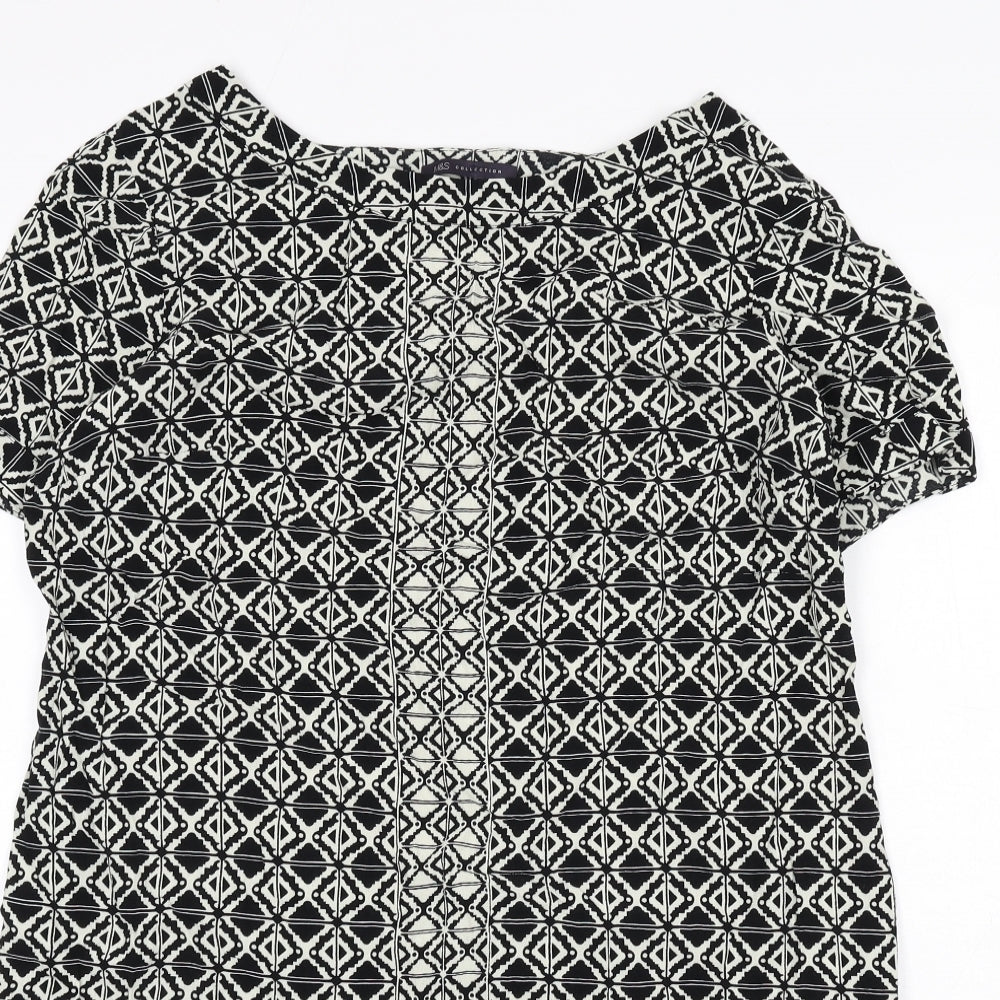 Marks and Spencer Womens Black Geometric Viscose Sheath Size 18 Round Neck Zip
