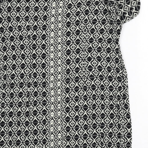 Marks and Spencer Womens Black Geometric Viscose Sheath Size 18 Round Neck Zip