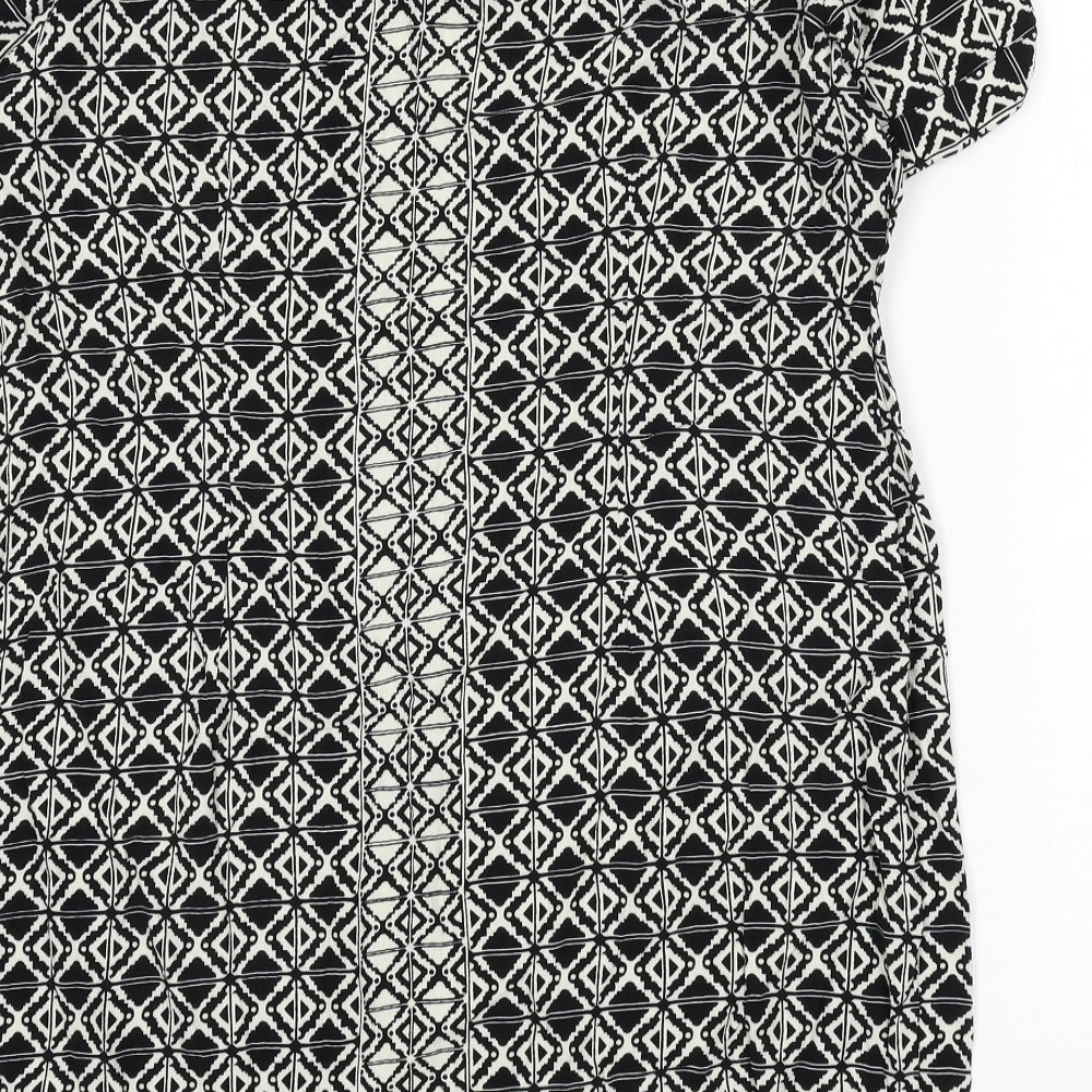 Marks and Spencer Womens Black Geometric Viscose Sheath Size 18 Round Neck Zip
