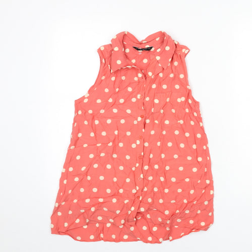 Dorothy Perkins Womens Pink Polka Dot Viscose Basic Button-Up Size 8 Collared - Tank