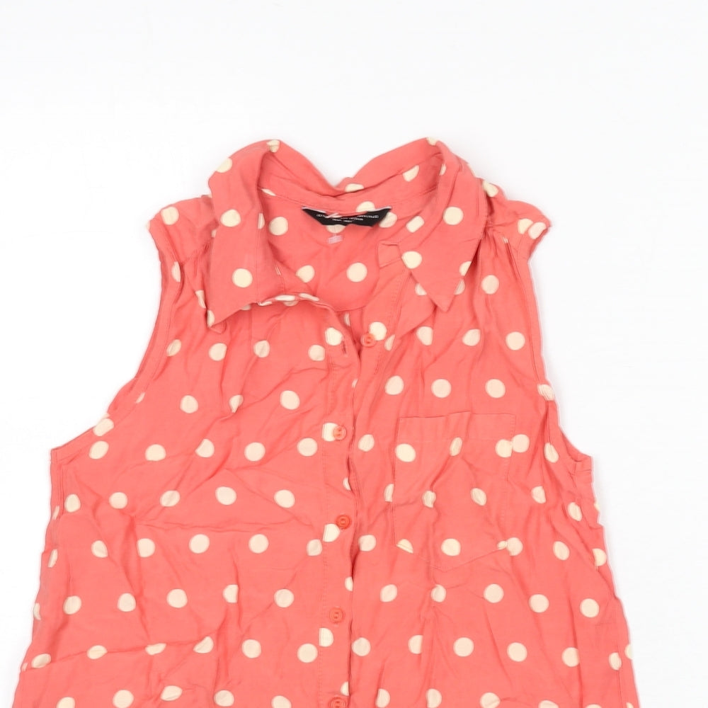 Dorothy Perkins Womens Pink Polka Dot Viscose Basic Button-Up Size 8 Collared - Tank