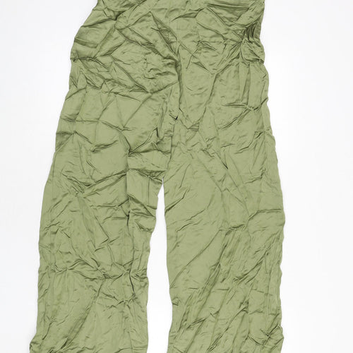 Zara Womens Green Viscose Trousers Size S L30 in Regular Zip