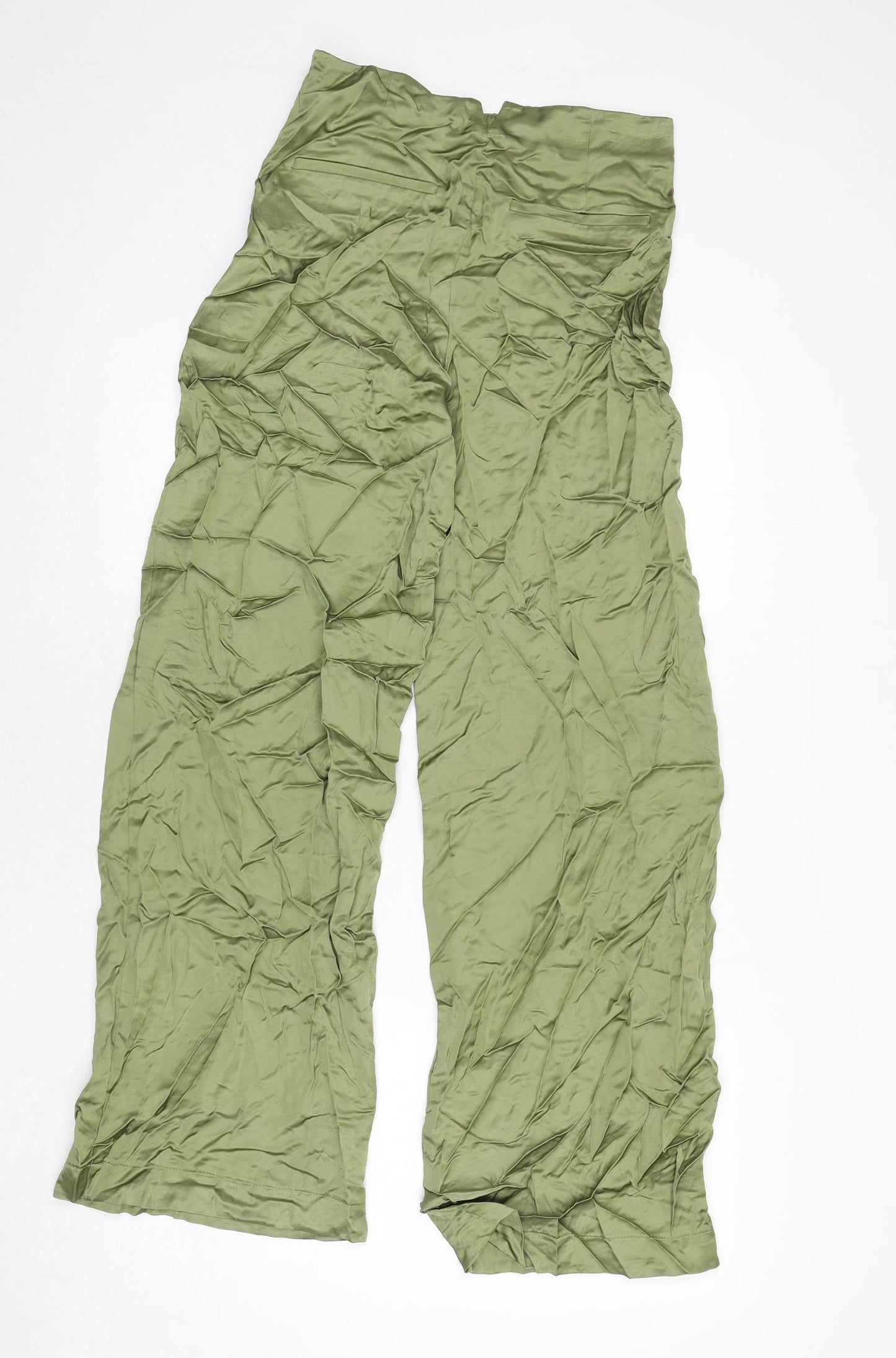 Zara Womens Green Viscose Trousers Size S L30 in Regular Zip