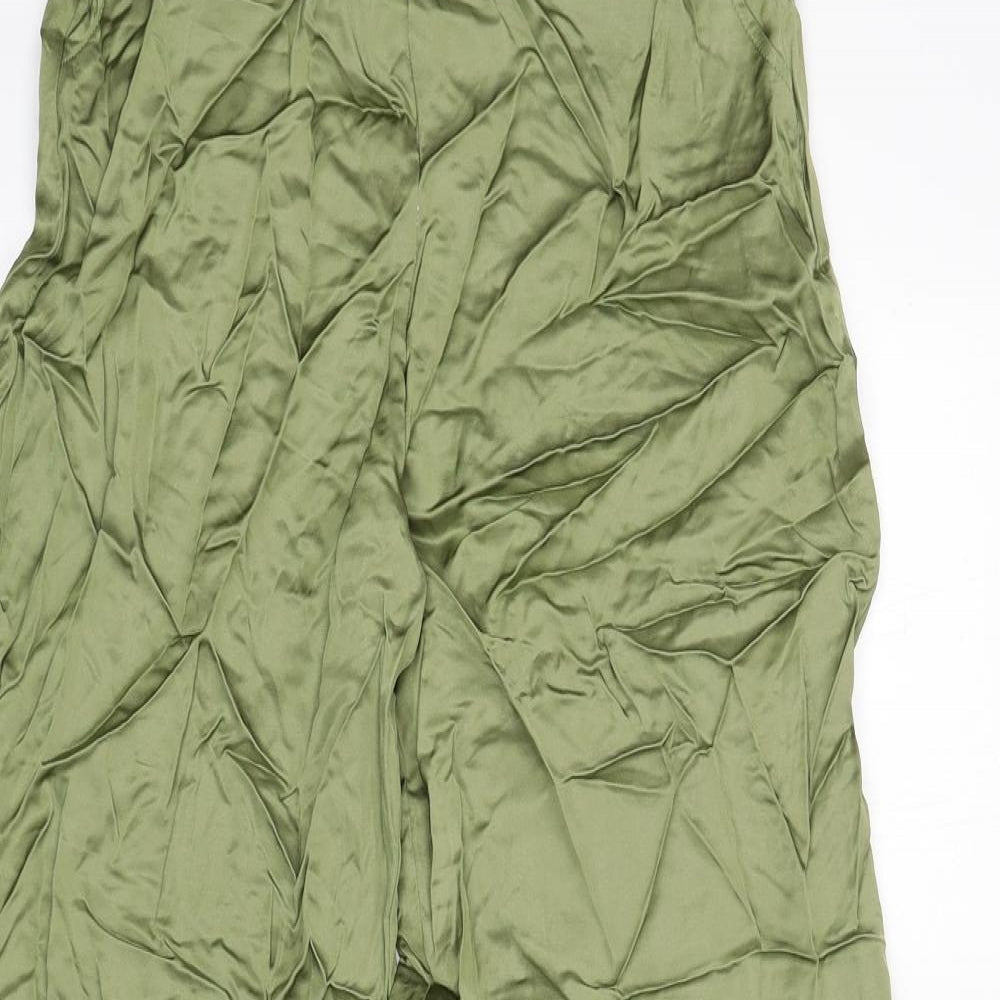 Zara Womens Green Viscose Trousers Size S L30 in Regular Zip