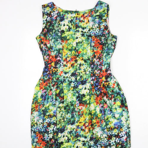 Boohoo Womens Multicoloured Floral Polyester Fit & Flare Size 8 Round Neck Zip