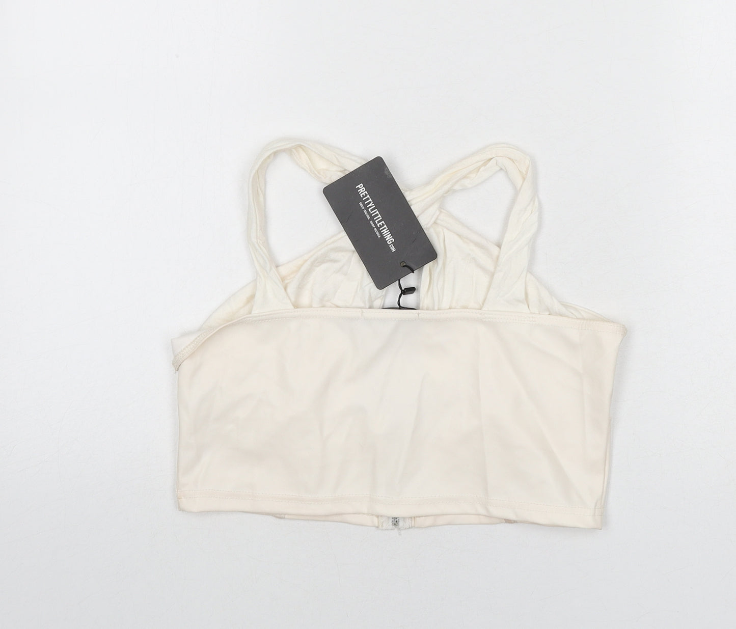 PRETTYLITTLETHING Womens Beige Polyester Cropped T-Shirt Size 12 Halter