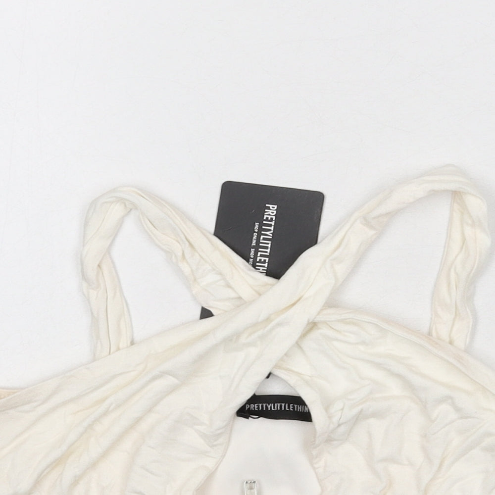 PRETTYLITTLETHING Womens Beige Polyester Cropped T-Shirt Size 12 Halter