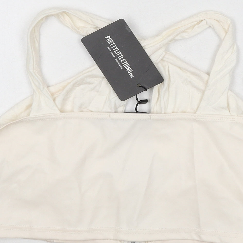 PRETTYLITTLETHING Womens Beige Polyester Cropped T-Shirt Size 12 Halter