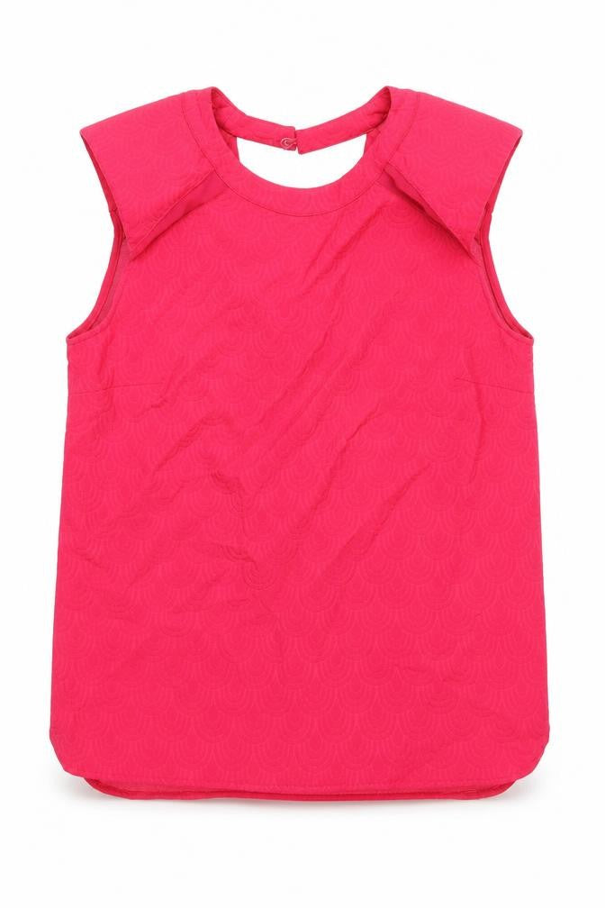 Front view of river is women’s pink geometric polyester basic tank, size UK 12, round neck - shoulder pads
