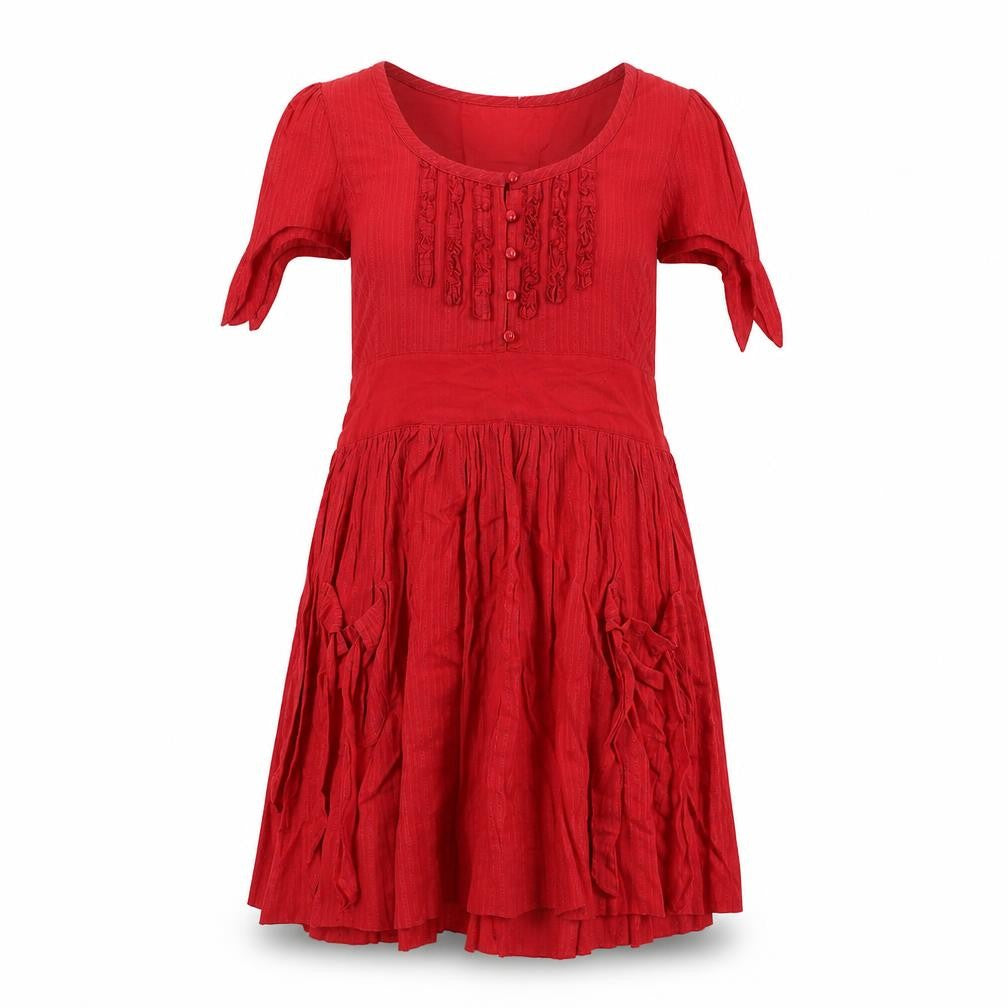 Miss Selfridge Womens Red Striped Cotton A-Line Size 12 Round Neck Zip - Tie Detail