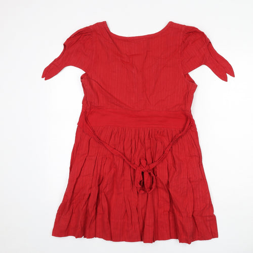 Miss Selfridge Womens Red Striped Cotton A-Line Size 12 Round Neck Zip - Tie Detail