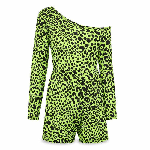 I SAW IT FIRST Womens Green Animal Print Polyester Romper One-Piece Size 10 L6 in Pullover - Leopard Print