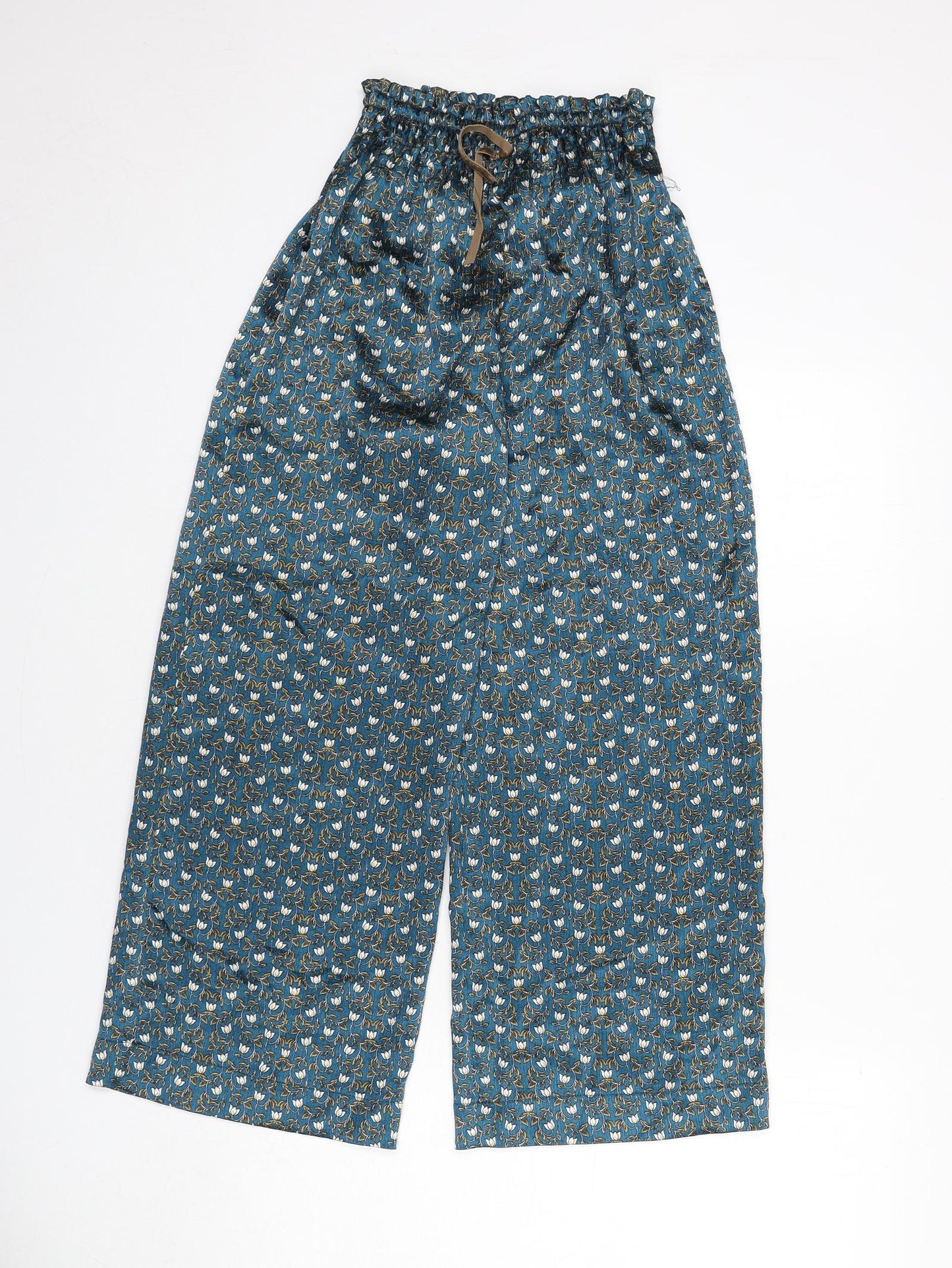 Zara Girls Blue Floral Polyester Capri Pyjama Pants Size 13-14 Years Drawstring