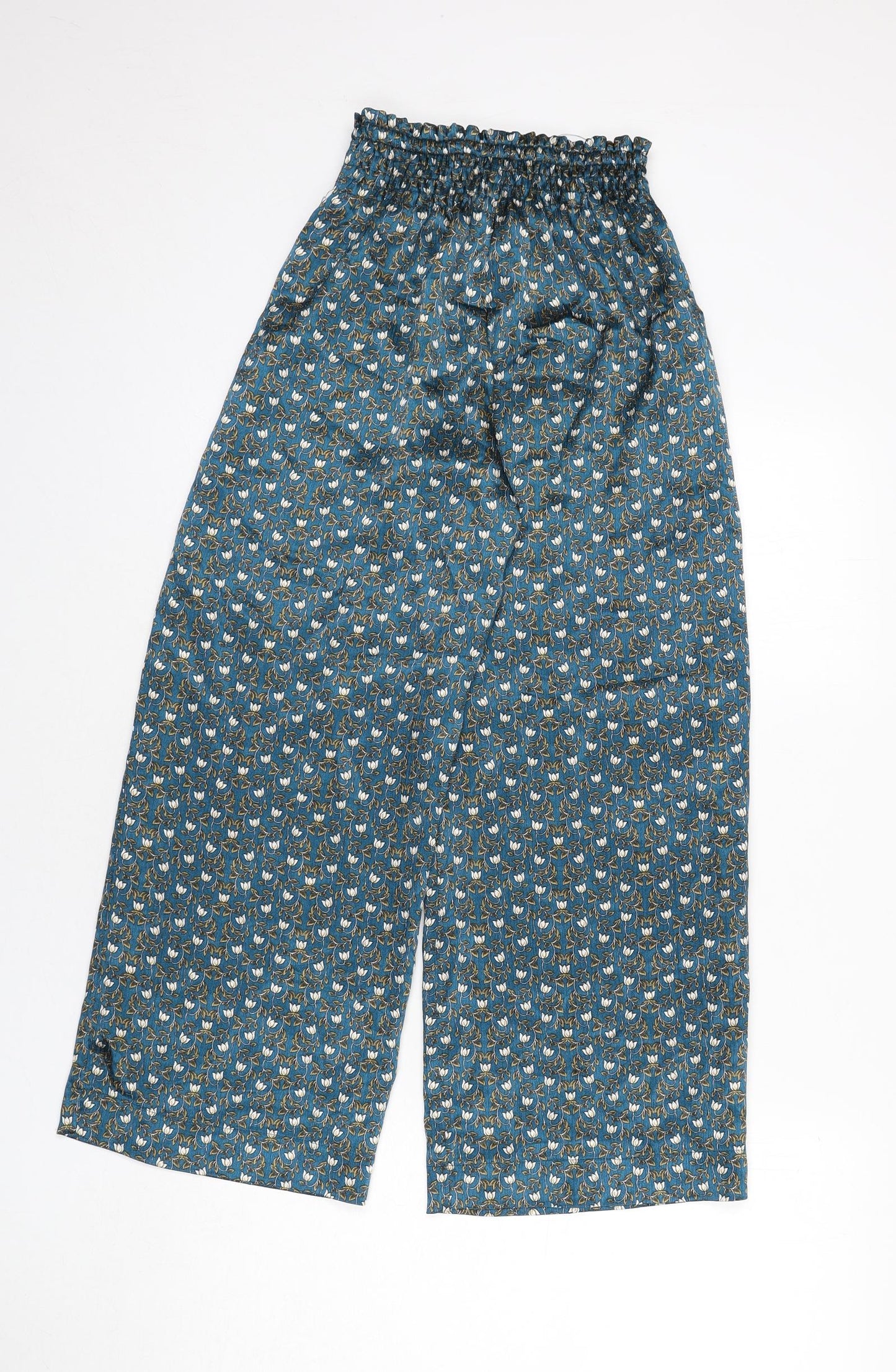 Zara Girls Blue Floral Polyester Capri Pyjama Pants Size 13-14 Years Drawstring