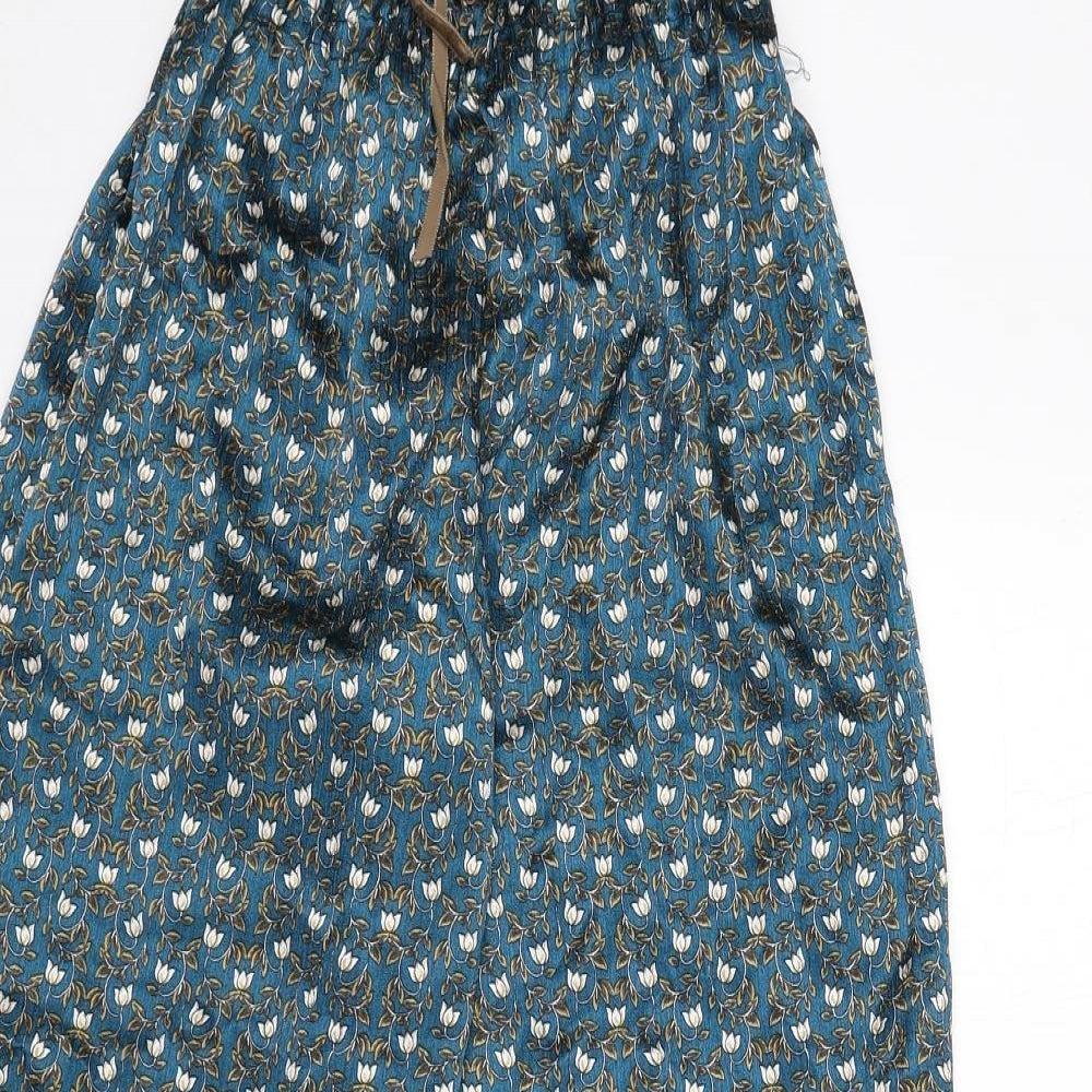 Zara Girls Blue Floral Polyester Capri Pyjama Pants Size 13-14 Years Drawstring