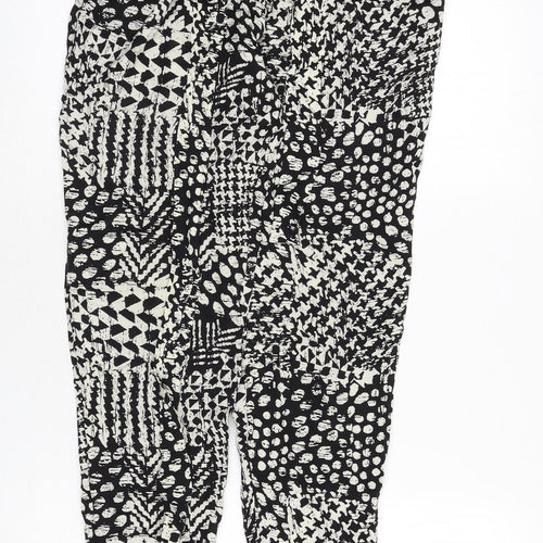 Stella Morgan Womens Black Geometric Viscose Trousers Size 8 L27 in Regular - Belted
