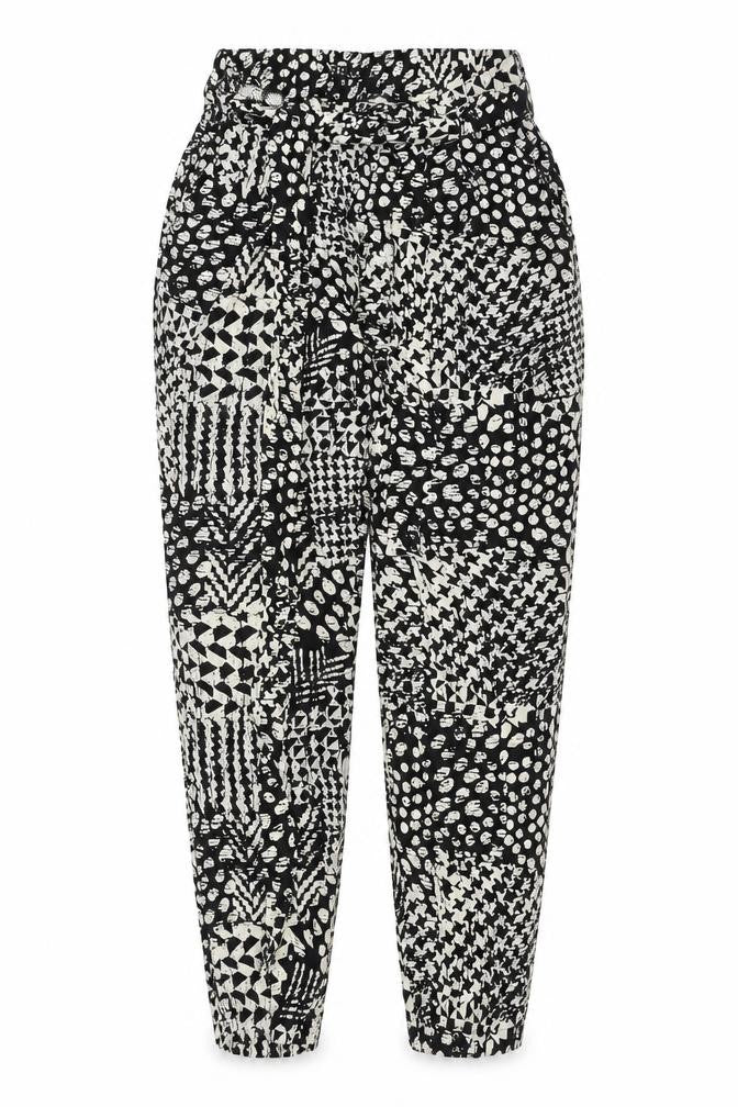 Stella Morgan Womens Black Geometric Viscose Trousers Size 8 L27 in Regular - Belted