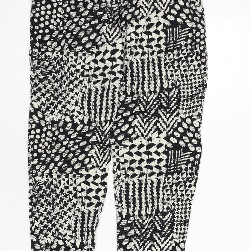 Stella Morgan Womens Black Geometric Viscose Trousers Size 8 L27 in Regular - Belted