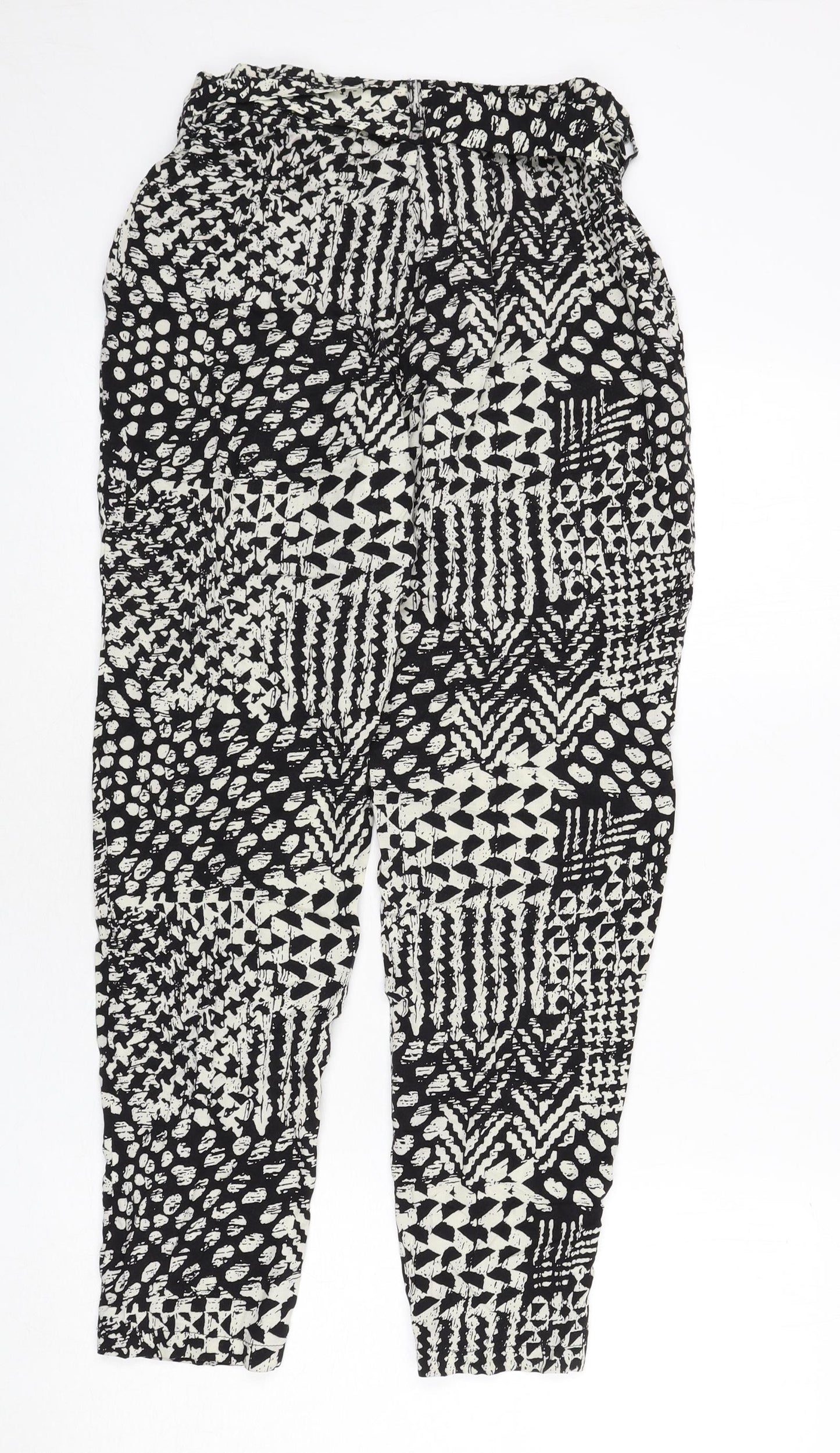 Stella Morgan Womens Black Geometric Viscose Trousers Size 8 L27 in Regular - Belted