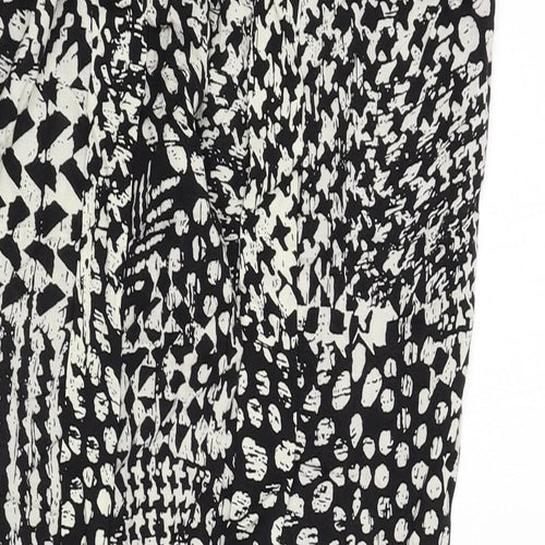 Stella Morgan Womens Black Geometric Viscose Trousers Size 8 L27 in Regular - Belted