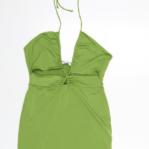 Pull&Bear Womens Green Polyester Mini Size XL Halter Tie - Cut Out Detail
