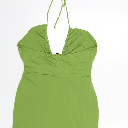 Pull&Bear Womens Green Polyester Mini Size XL Halter Tie - Cut Out Detail