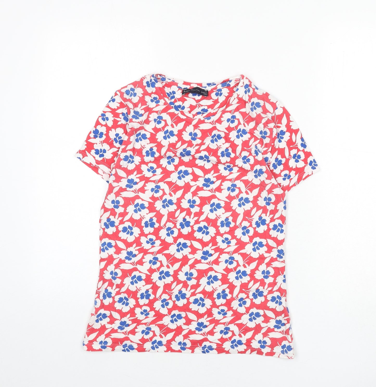 Marks and Spencer Womens Multicoloured Floral Cotton Basic T-Shirt Size 12 Round Neck