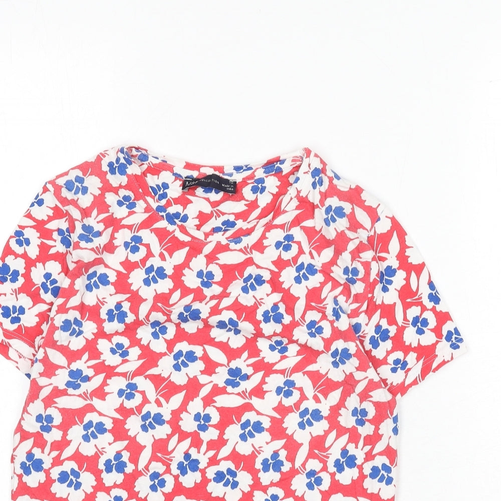 Marks and Spencer Womens Multicoloured Floral Cotton Basic T-Shirt Size 12 Round Neck