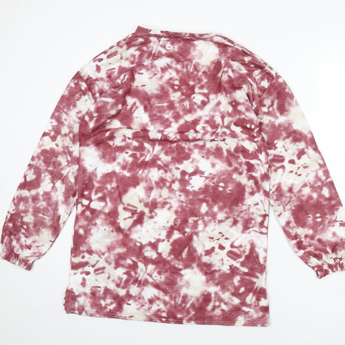 Boohoo Womens Red Geometric Polyester Tunic T-Shirt Size 8 V-Neck - Tie Dye, Asymmetric Neckline