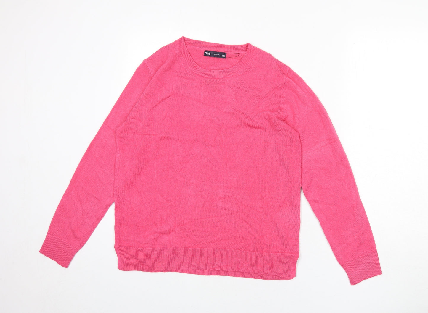 Marks and Spencer Womens Pink Round Neck Acrylic Pullover Jumper Size 14