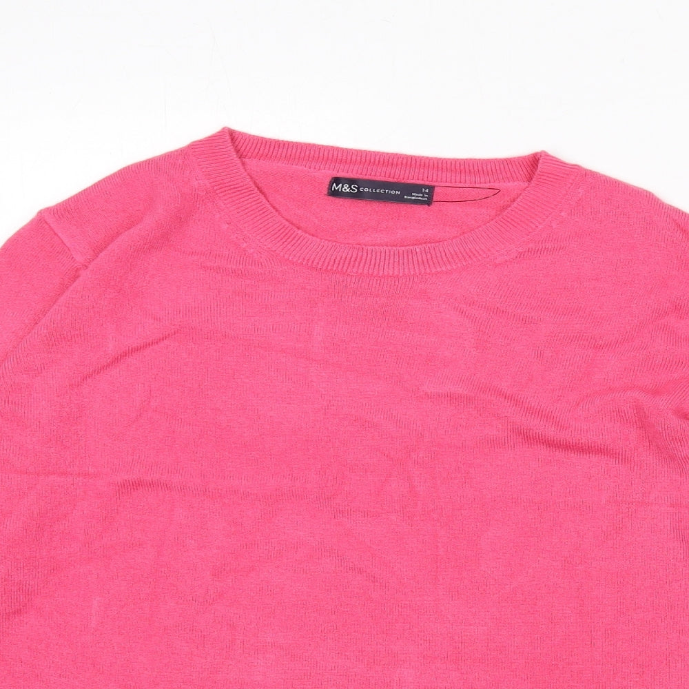 Marks and Spencer Womens Pink Round Neck Acrylic Pullover Jumper Size 14