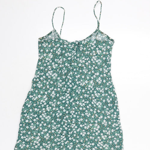 Motel Womens Green Floral Viscose Mini Size XS Scoop Neck Zip - Tie Detail