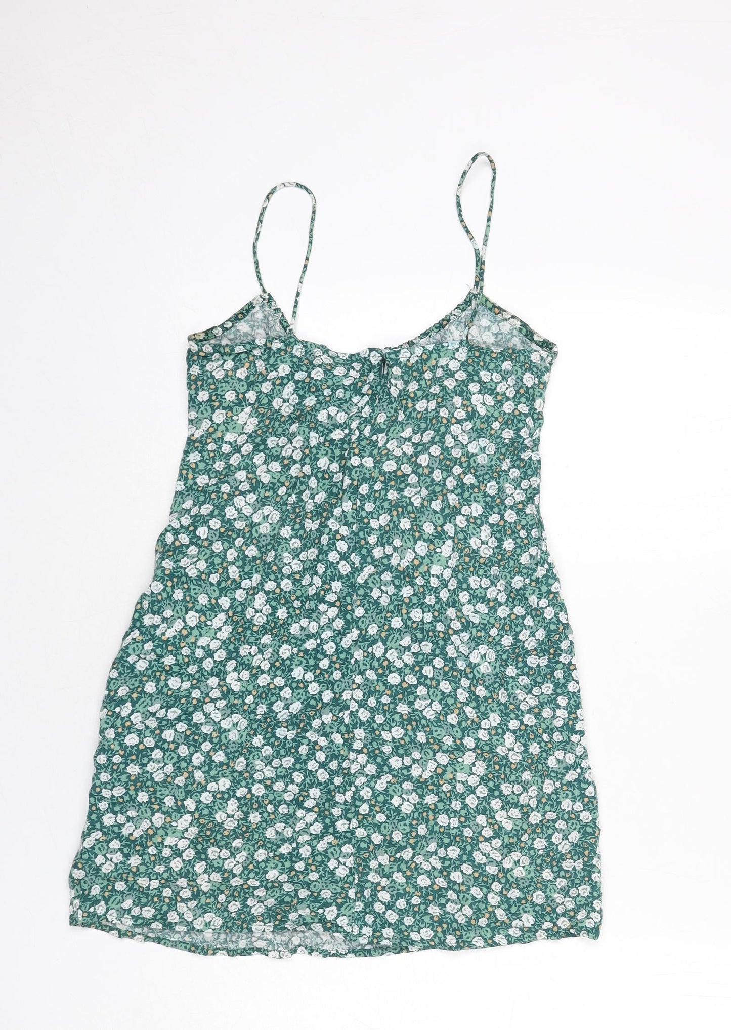 Motel Womens Green Floral Viscose Mini Size XS Scoop Neck Zip - Tie Detail