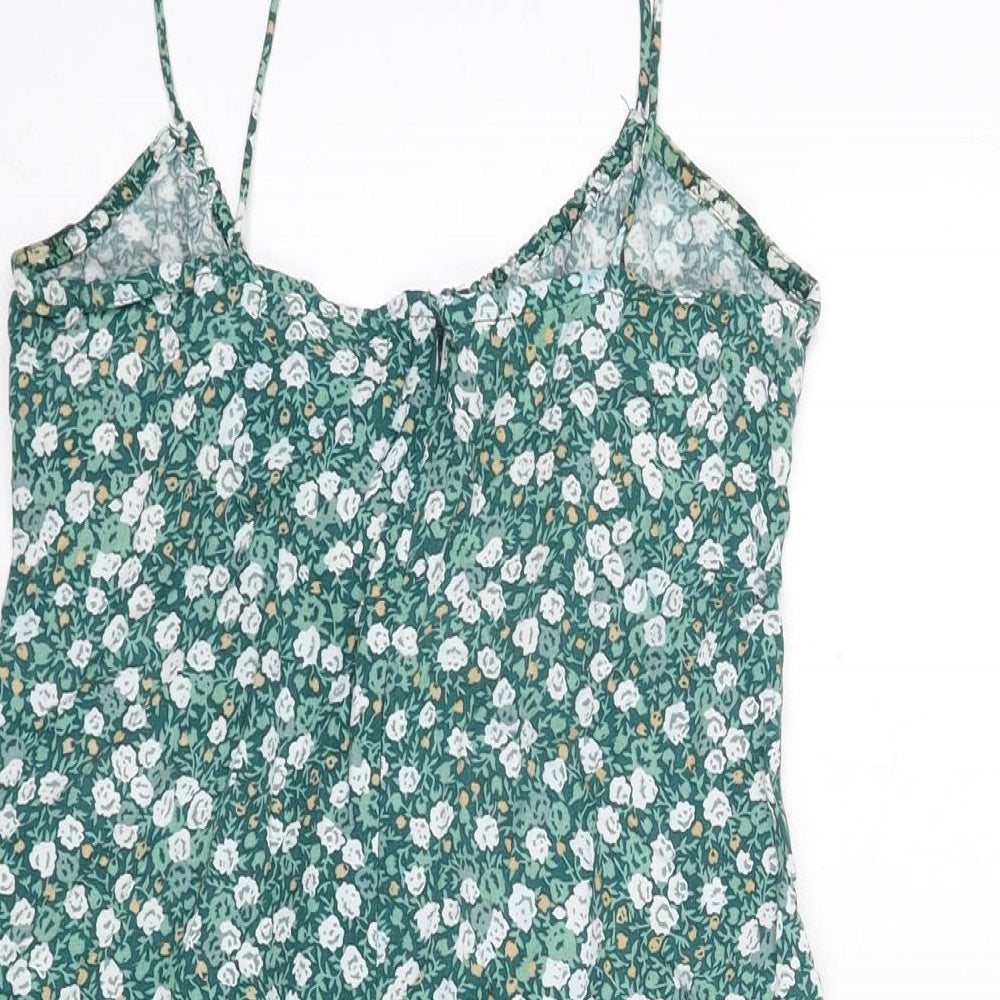 Motel Womens Green Floral Viscose Mini Size XS Scoop Neck Zip - Tie Detail