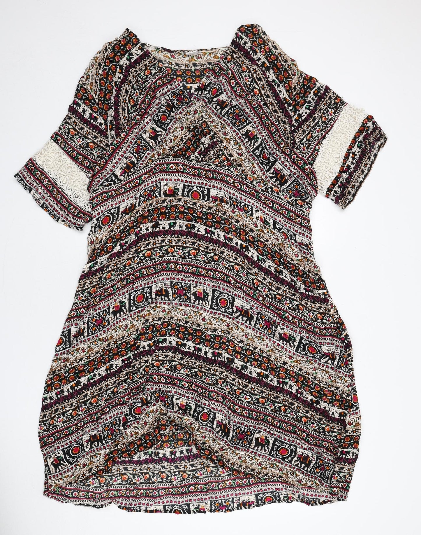 Cotton Traders Womens Multicoloured Geometric Viscose A-Line Size 24 V-Neck Pullover - Lace Detail