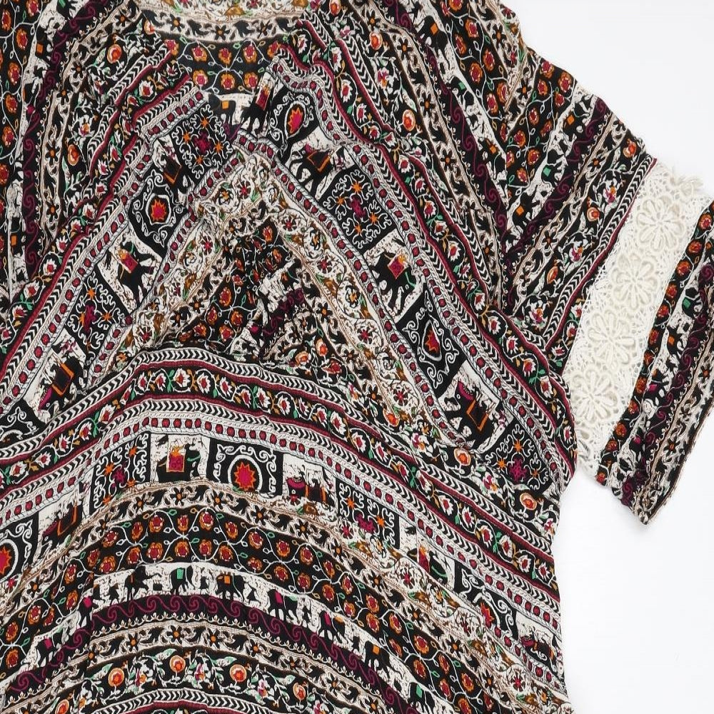 Cotton Traders Womens Multicoloured Geometric Viscose A-Line Size 24 V-Neck Pullover - Lace Detail