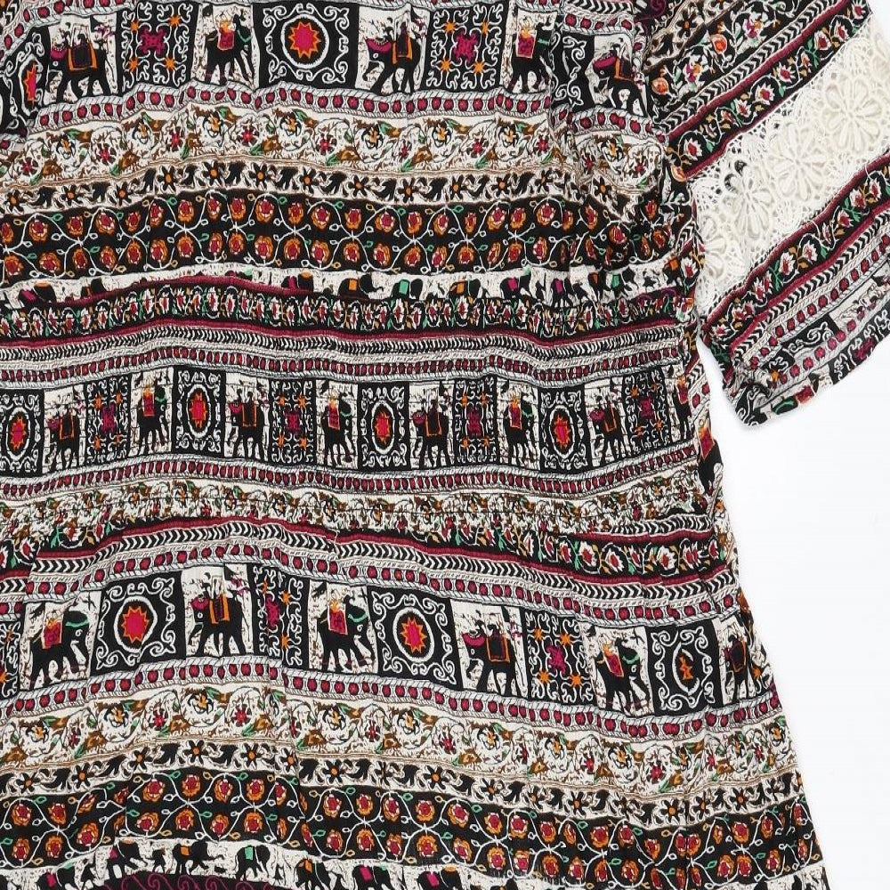 Cotton Traders Womens Multicoloured Geometric Viscose A-Line Size 24 V-Neck Pullover - Lace Detail